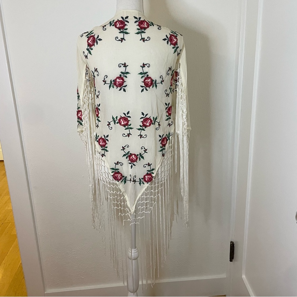 Pins and Needles Fringed Shawl w/Sleeves, XS/S - Picture 2 of 5
